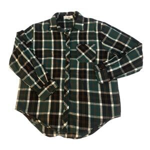 L.I.F.E Dark Green Plaid Button-Down Flannel Womens Size M